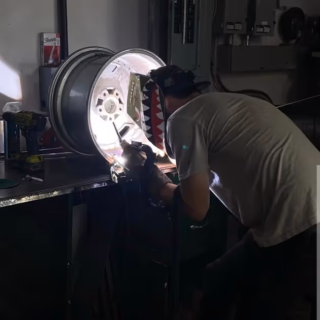 precision TIG welding on aluminum wheel
